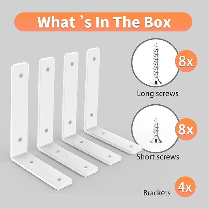 White Heavy Duty Shelf Brackets 12 Inch, Extra Thick L Shelving Brackets - Image 2
