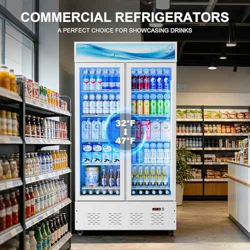 30 Cu.ft White Commercial Display Refrigerator,Glass Door Cooler Beverage Refrigerators with LED Light and 10 Shelves