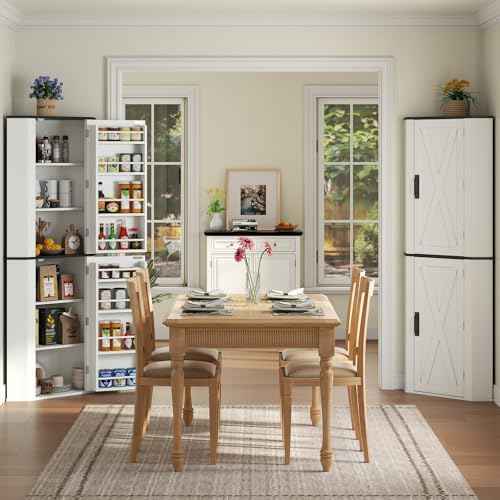 Gyfimoie Corner Kitchen Pantry, Freestanding Corner Storage Cabinet with 2 Doors & Shelves, Farmhouse Tall Food Pantry Storage Cabinet for Kitchen Dining Room (White)