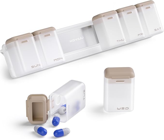 Weekly Pill Organizer Magnetic, Removable Pill Box 7 Day 1 Time a Day, Large by KOVIUU
