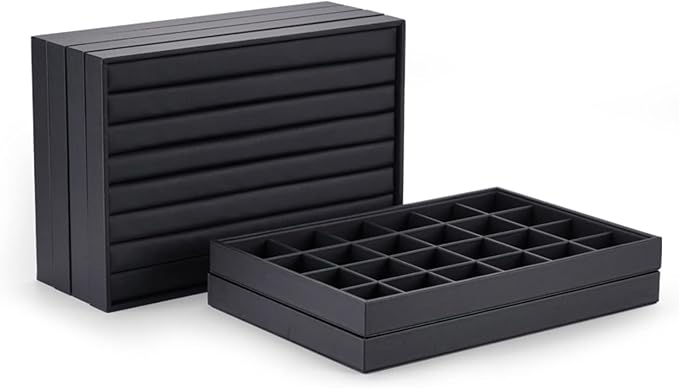 Stackable Jewelry Organizer Tray Premium PU Leather 24 Grid Jewelry Display - Image 4