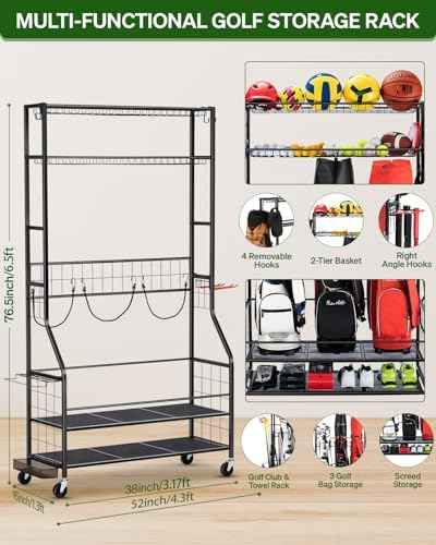 FHXZH Golf Bags Storage Garage Organizer - Stand for Single Golf Bags, Clubs, and Equipment Accessories with Wheels