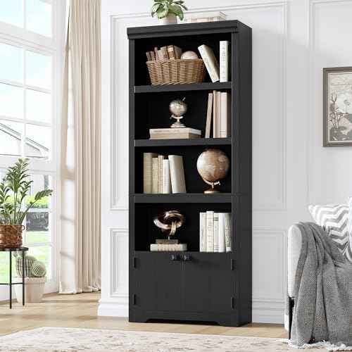 5-Tier Bookshelf, 69" Tall Adjustable Bookcase with Doors, Display Shelf
