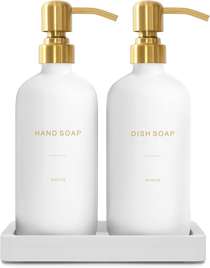 Gold Soap Dispenser Set, Glass Soap Dispenser by PrusWaso