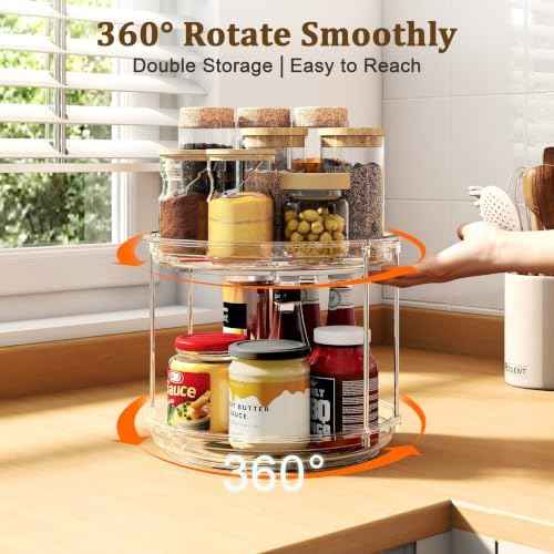 2 Pack 2 Tier Lazy Susan Turntable Organizer 9.25 inch, Rotating Spice Rack Organization for Cabinet, Bathroom, Pantry, Countertop, Kitchen, Vanity, Medicine Cabinet Organizer, Clear