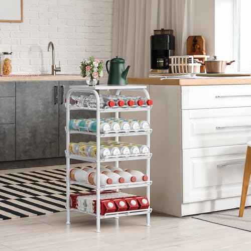 Water Bottle Organizer 5 Tier Free Standing Water Bottle Storage Rack Metal Water Bottle Rack Shelf Large Capacity Bottled Water Holder Beverage Soda Drink Stand for Kitchen Pantry Office,White