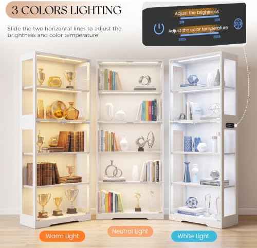 Display Cabinet with Glass Doors, LED Lights Motion Sensor