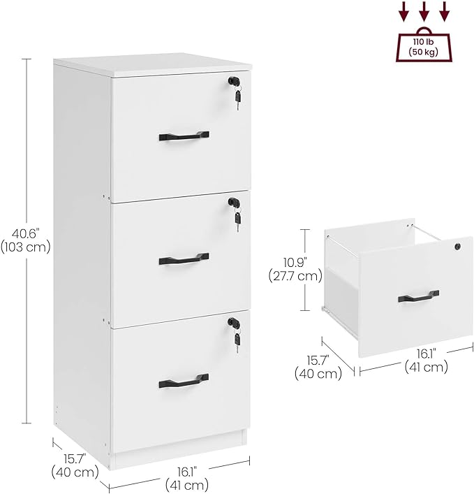 VASAGLE 3 Drawer File Cabinet, File Cabinet - Image 3