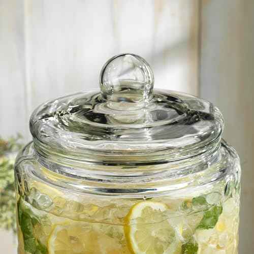 3 Gallon Classic Hammered Glass Ice Cold Beverage Drink Dispenser - With Glass Lid 100% Leak Proof Spigot- Wide Mouth Easy Filling For Outdoor, Parties & Daily Use