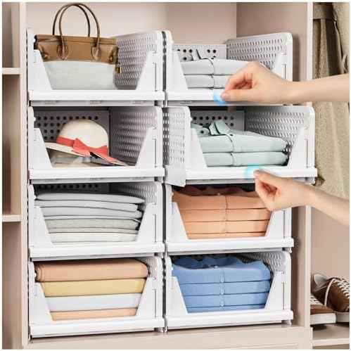 caktraie 5 Pack Stackable Closet Storage Basket - Stackable Storage Bins
