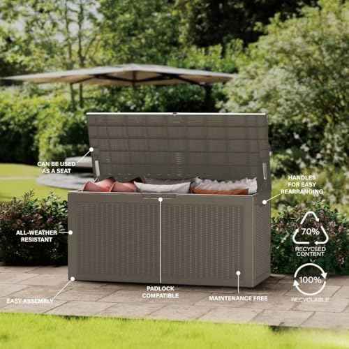 Outdoor Storage Box Waterproof, 150 Gallon Large Deck Box Lockable, Patio Storage Bin Resin for Pool Accessories Cushion Furniture, Garden Tools, UV-Resistant Outside Delivery Grey