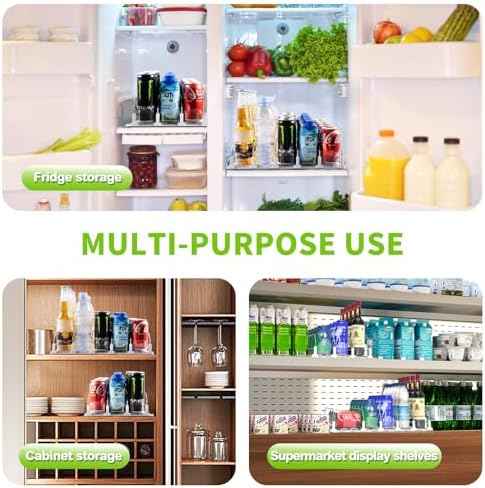 Coanto Drink Organizer for Fridge, Soda Can Organizer for Refrigerator with Automatic Pusher Glide, Adjustable Width Drink Dispenser for Fridge, Holds up to 15 Cans or Bottles, 3 Row