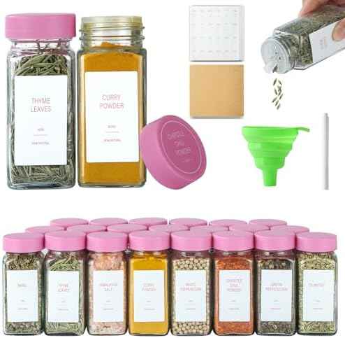Pink Spice Jars with Label,4oz Seasoning Containers, Glass Spice