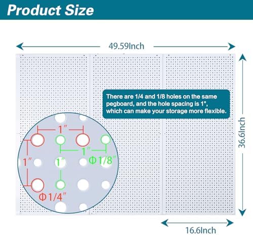 Pegboard Rack Garage Storage Steel Horizontal PegBoard Pack,Steel Pegboard Heavy Duty- 3 Pack 16-Inch X 36-Inch Metal Peg Board Tool Organization Panels (White)