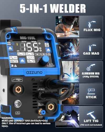 AZZUNO 155A Aluminum MIG Welder, 110V/220V 5-in-1 Wire Feed Welder