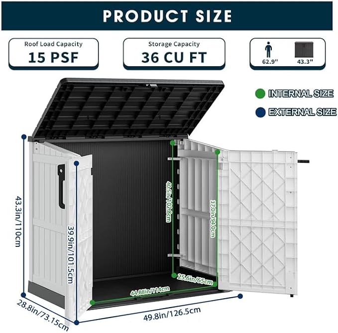 Horizontal Storage Shed, Outdoor Resin Storage Shed 36 Cu. Ft. Garden Extra - Image 2