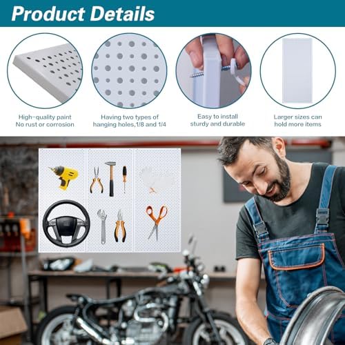 Pegboard Rack Garage Storage Steel Horizontal PegBoard Pack,Steel Pegboard Heavy Duty- 3 Pack 16-Inch X 36-Inch Metal Peg Board Tool Organization Panels (White)