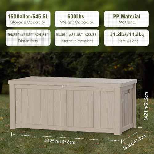 Outdoor Storage Box Waterproof, 150 Gallon Large Deck Box Lockable, Patio Storage Bin Resin for Pool Accessories Cushion Furniture, Garden Tools, UV-Resistant Outside Delivery Grey