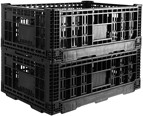 Collapsible Storage Bin Containe，52 Liter Transferheavy duty plastic storage box,milk crates heavy duty Transit storage of various items black (2)