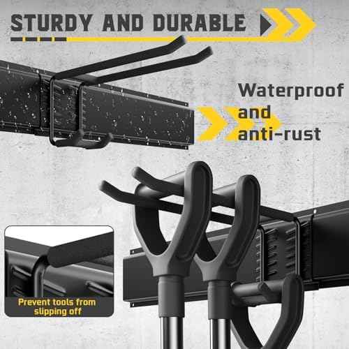 96" Garage Tool Organizer Wall Mount, 1250lbs Heavy Duty Garden Tool Storage Rack with 15 Adjustable Hooks for Yard, Shed, Garage (6 Racks, 15 Hooks, 2 Straps, Steel)
