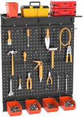 TORACK Garage Metal Pegboard with Accessories, Tools Organizer Peg Board with Pegboard Hooks, Wall Mounted Bins, Tool Storage Pegboards for Wall(Black)