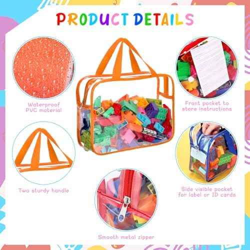 8 Packs Large Toy Storage Bags with Labels&Manual Pocket, Reusable Clear PVC Board Game Storage Bags, Travel Waterproof Organizer Bags with Zipper for Building Blocks, Puzzle, Toys