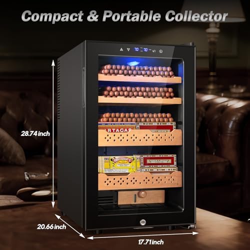 Velivi Cigar Humidor-70L Cooling & Heating Electric Humidor Cabinet, Smart Touch Control Humidity & Temper, Cigar Humidors wtih Spanish Cedar Wood, Digital Display, Safety Lock,Gift for Men