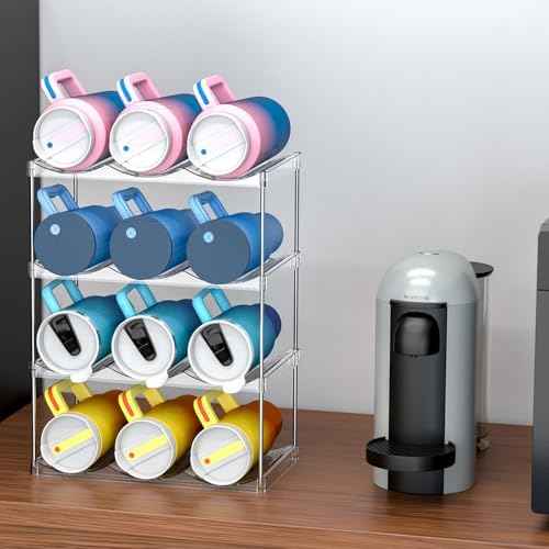 Stackable Water Bottle Organizer for Cabinet,3 Tier Water Bottle Holder for Stanley Yeti 40 oz Bottle Shelf,Clear Tumbler Storage Organizer,Wine Rack,Cup Organizer for Kitchen Cabinets Counter Pantry