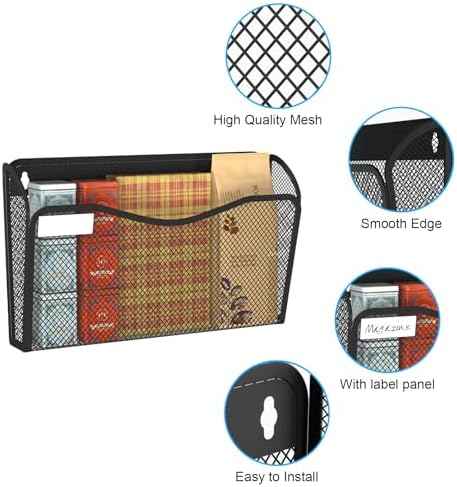 BOHDK Wall File Organizer, 3 Single Pockets Mesh Hanging File
