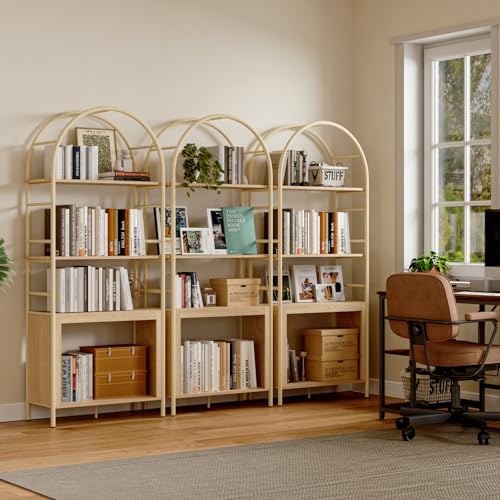 BREEZEHEAT Arched Bookshelf, 72" Tall Bookcase with Storage Shelves, Floor Standing Open 4-Tier Book Shelf with Metal Frame, Large Organizer for Living Room, Home Office, Bedroom, Natural
