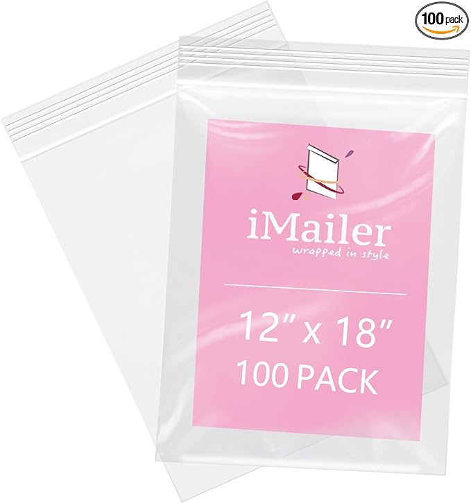 iMailer - 100 Pcs- 12" x 18" Reclosable Plastic Zip Poly Bags 2 Mil - Clear Zip by iMailer