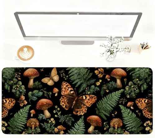 Vintage Butterfly Mushroom Mouse Pad – Large Extended Desk Mat 35.43 x