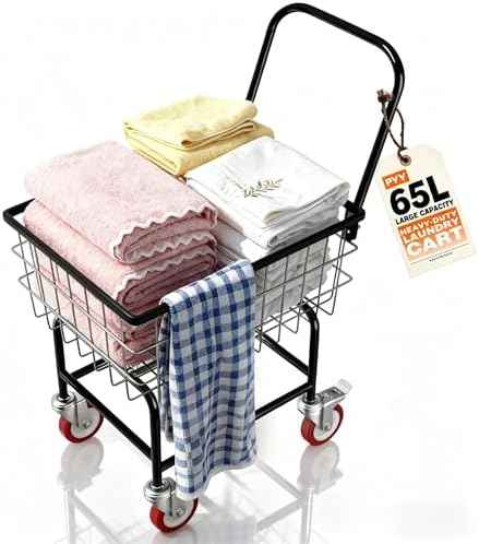 PYY Wire Laundry Cart - 2 Bushels Heavy Duty 7/8" Wire Laundry Basket with Wheels & Handle, 130LBS Load Capacity, 5-Inch Lockable Rolling Wheels, Anti-Rust Finish, Rubber Bumpers, Black 65L