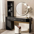 Barber Salon Station for Hair Stylist, Salon Wall Mount Station with Barber Cabinet and Barber Desk, Hair Salon Stations Equipment with Holders, Drawers, Beauty Station Without Mirror (Black)