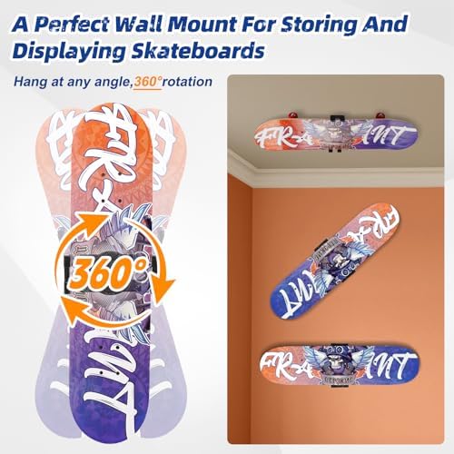 1pc / 2pc Skateboard Decks Wall Mount 360° Rotating Skateboard Wall Hanger, Extending & Floating Display Skateboard Wall Holder Grab & Go Storage Rack,Universal Skate Wall Mount Horizontal Any Angle
