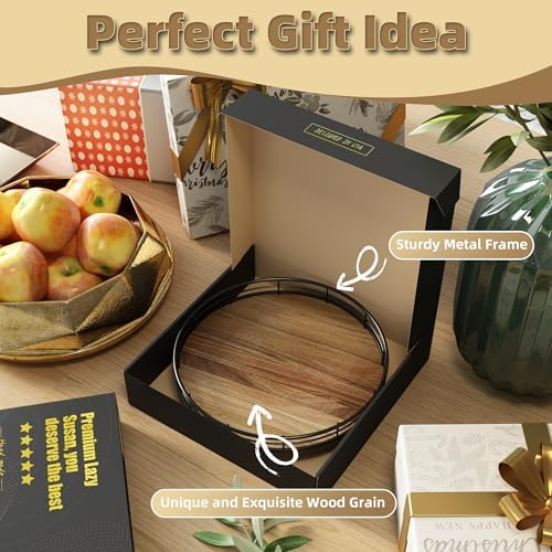 Acacia Wood 9" Bathroom Vanity Tray Turntable, Farmhouse Round