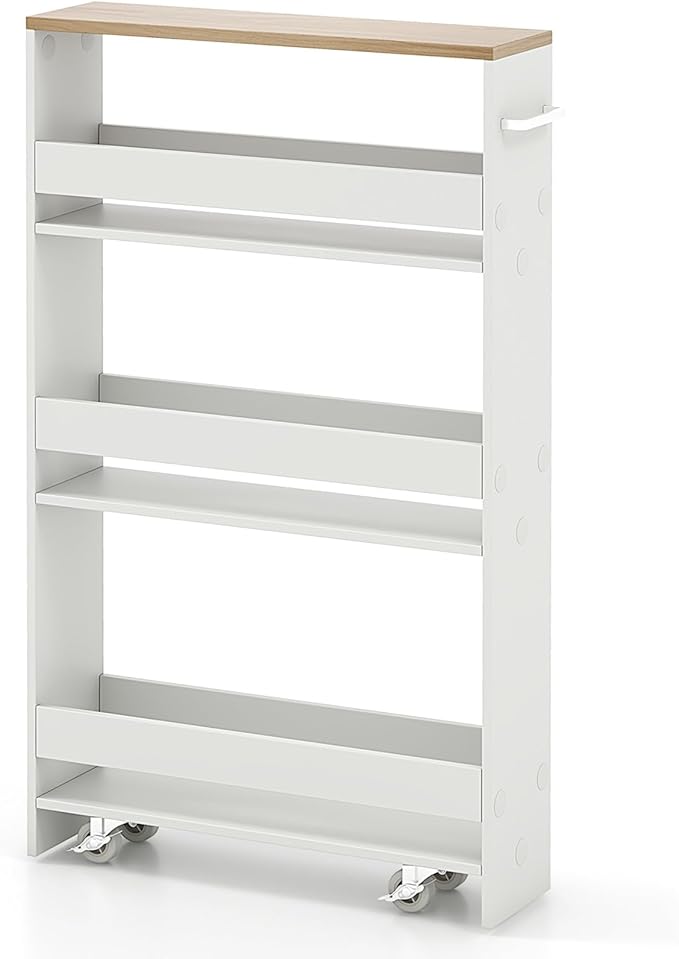 MAT EXPERT Slim Rolling Storage Cart, 4-Tier Freestanding Slim Storage Cart by MATEXPERT