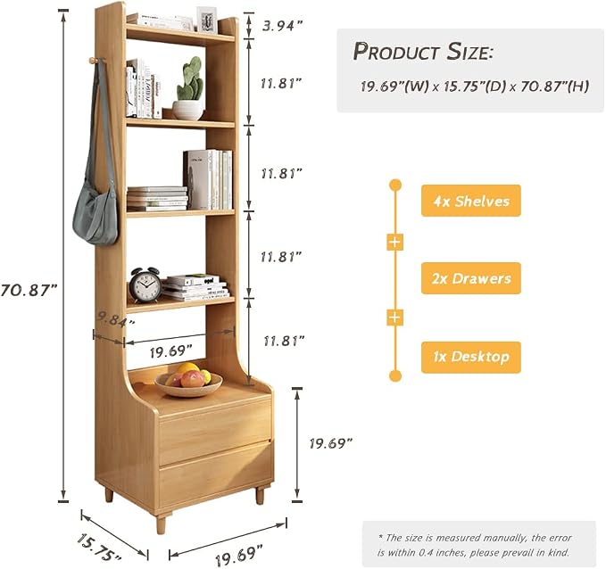 IOTXY Oak Bedside Table Bookshelf - Image 2