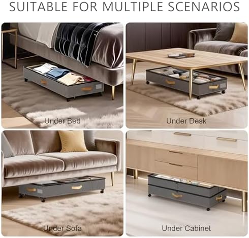 Under Bed Storage with Wheels 2-Pack, 75L XXL Under the Bed Storage Containers Large, 12" Tall Adjustable Storage for Underbed with Lids, Rolling for Clothes, Shoes, Blankets (Grey)