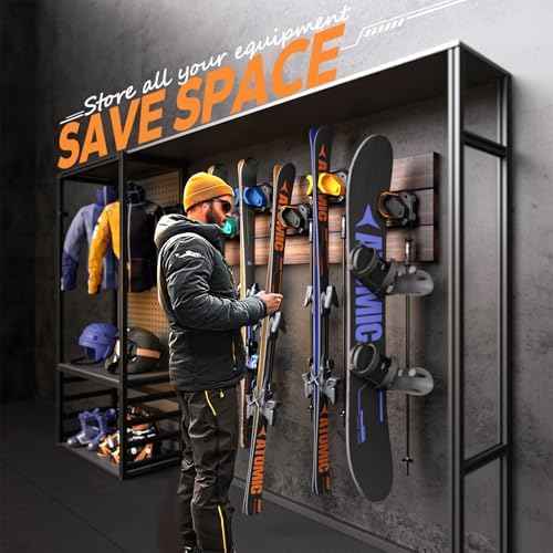 Ski & Snowboard Wall Rack for Garage - Fits Any Board, Wall Mount Holders, Damage-Free Storage, Space-Saving Winter Gear Organizer