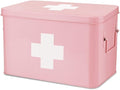 Flexzion First Aid Box Organizer Empty 13" Pink Vintage First Aid Kit Tin Metal by Flexzion