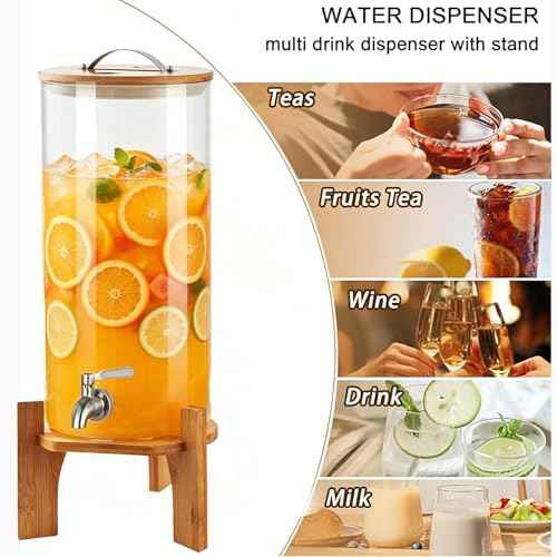 Beverage Dispenser,2.9 Gallon Glass Drink Dispenser with Stand,Glass water dispenser with Spigot, Large Drink Dispensers for Parties,Water Dispensers for Bar,Wedding,Restaurants 11L