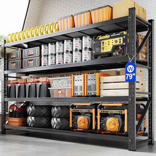 Yizosh 79" W Metal Garage Storage Shelves,7000LBS Heavy Duty 4-Shelf Adjustable Steel Organization Shelving,Utility Rack Shelf,79" W x 24" D x 79" H for Basement,Warehouse,Industrial