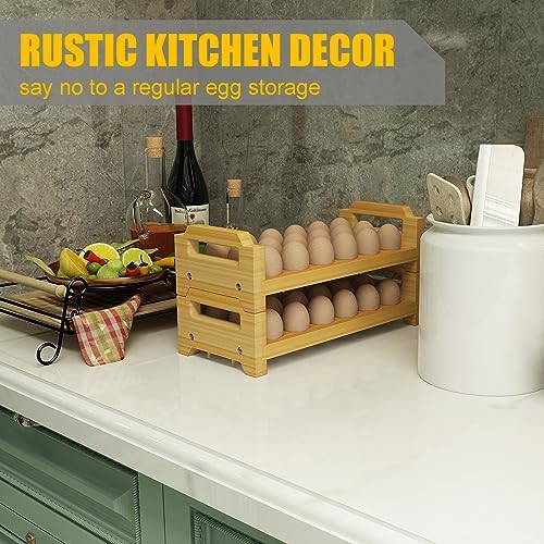 Bamboo Egg Holder Countertop - Stackable Design for Fresh Eggs, Farmhouse Egg Tray Storage Display Rack, Kitchen Counter Top Organizer Wooden Egg Stand, Fits Quail, Duck, Turkey, Chicken Eggs (Modern)
