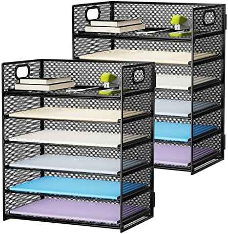 Marbrasse 2 Pack Desk Organizer with Handle, 6 Tier Paper Letter Tray
