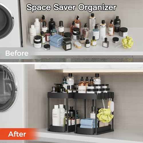 2 Packs Under Sink Pull-Out Storage Organizers, 14.8 Inches, Black