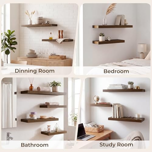 RICHFOCUS 8Inch Square Floating Shelves for Wall 4Pack|Walnut
