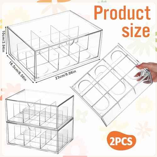 2 Pack Acrylic Tea Bag Organizer, 9 Grids Clear Tea Bag Holder, Stackable Teabag Holder Organizer, Clear Acrylic Teabag Drawer Holders for Countertop, Cabinet, Kitchen, Counter