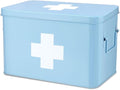 Flexzion First Aid Box Organizer Empty 13" Blue Vintage First Aid Kit Tin Metal by Flexzion