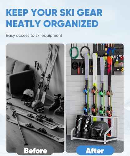 Mondazie Ski Storage Rack for Garage, 4 Pair White